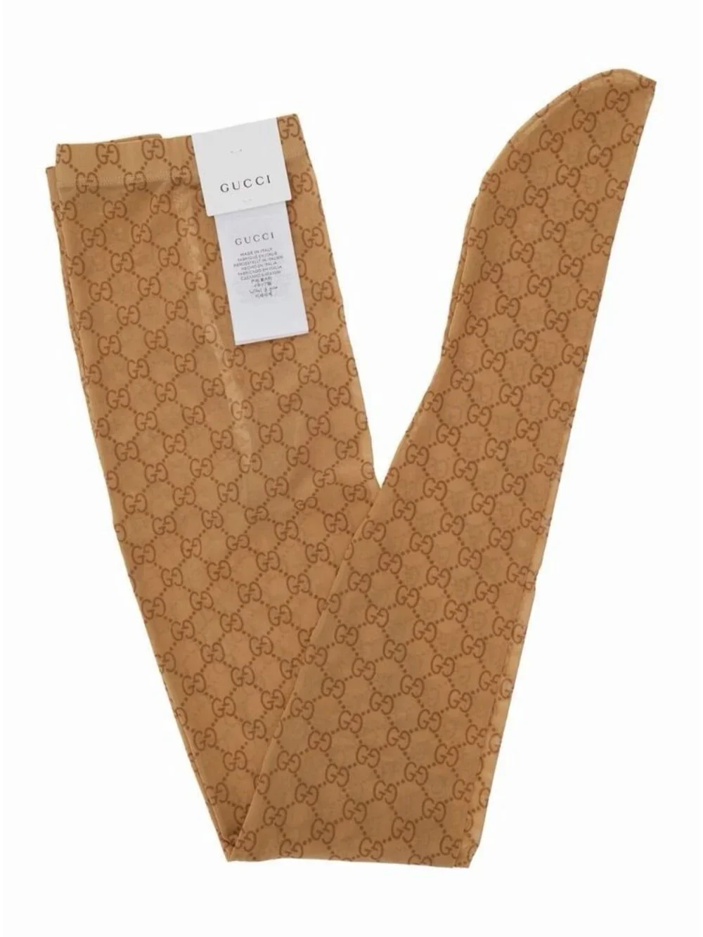 NWT GUCCI Printed Stretch Nylon Tights Sz M GG Brown 100% Authentic